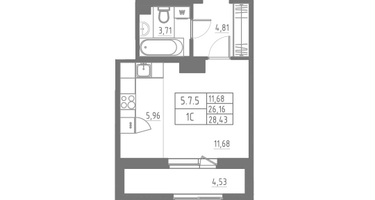 Студия, 28&nbsp;м²