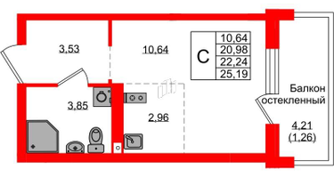 Студия, 22&nbsp;м²