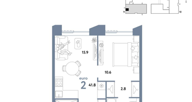 2-к. квартира, 41&nbsp;м²