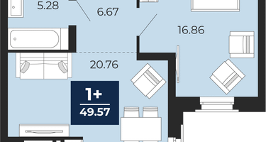 1-к. квартира, 49&nbsp;м²