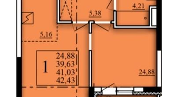 1-к. квартира, 41 м²