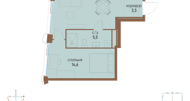 1-к. квартира, 43&nbsp;м²