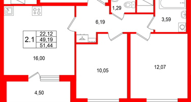 2-к. квартира, 49&nbsp;м²