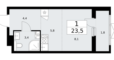 Студия, 23&nbsp;м²