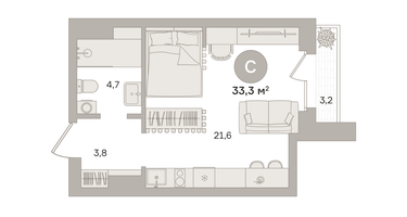 Студия, 33 м²