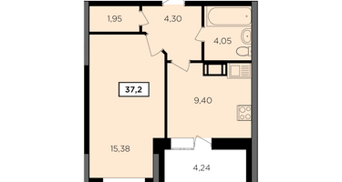 1-к. квартира, 37&nbsp;м²