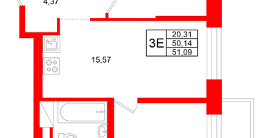 2-к. квартира, 51&nbsp;м²