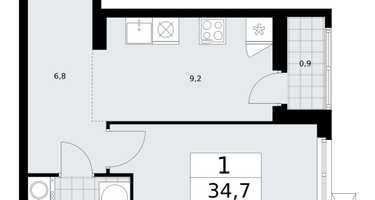 1-к. квартира, 34&nbsp;м²