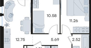 2-к. квартира, 45&nbsp;м²