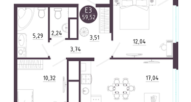 2-к. квартира, 59&nbsp;м²