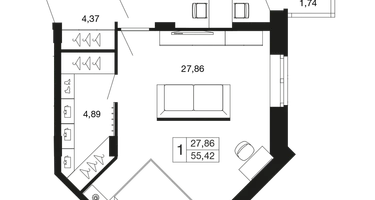 1-к. квартира, 55&nbsp;м²