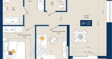 2-к. квартира, 61&nbsp;м²