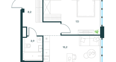 1-к. квартира, 44&nbsp;м²