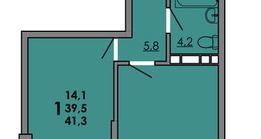1-к. квартира, 41 м²