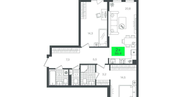 2-к. квартира, 86 м²