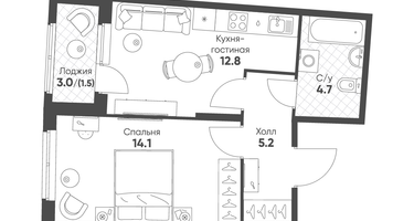 1-к. квартира, 38&nbsp;м²