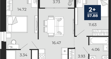 2-к. квартира, 57&nbsp;м²