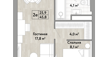 1-к. квартира, 45&nbsp;м²