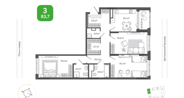 3-к. квартира, 83&nbsp;м²