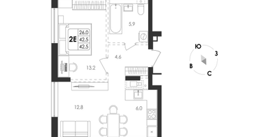 2-к. квартира, 42 м²