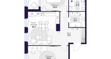 2-к. квартира, 86&nbsp;м²