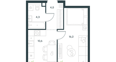 1-к. квартира, 35&nbsp;м²