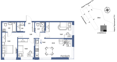 4-к. квартира, 76 м²