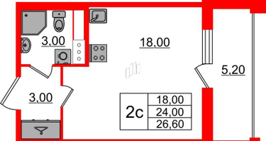 Студия, 24&nbsp;м²