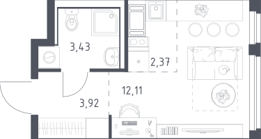 Студия, 21&nbsp;м²