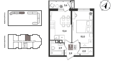 1-к. квартира, 41&nbsp;м²
