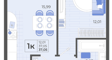 1-к. квартира, 37&nbsp;м²