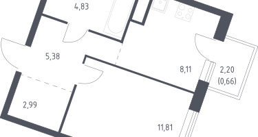 1-к. квартира, 33&nbsp;м²
