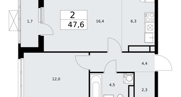 2-к. квартира, 47&nbsp;м²