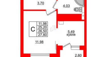 Студия, 26&nbsp;м²