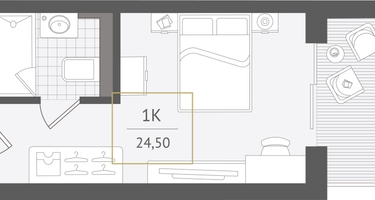 1-к. квартира, 24&nbsp;м²