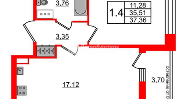 1-к. квартира, 35&nbsp;м²