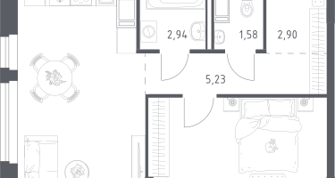 1-к. квартира, 46&nbsp;м²