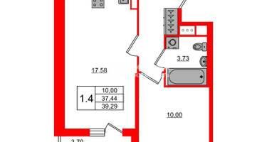 1-к. квартира, 37&nbsp;м²