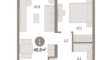 1-к. квартира, 48&nbsp;м²