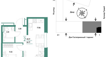 2-к. квартира, 39&nbsp;м²