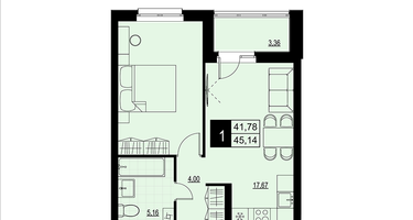 1-к. квартира, 43&nbsp;м²