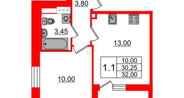 1-к. квартира, 30 м²