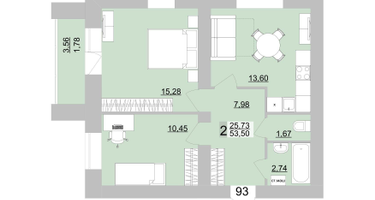 2-к. квартира, 55&nbsp;м²