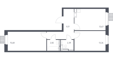 2-к. квартира, 56&nbsp;м²