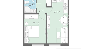 1-к. квартира, 36&nbsp;м²