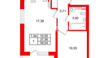 1-к. квартира, 37 м²