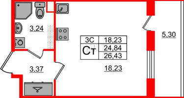 Студия, 24&nbsp;м²