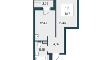 1-к. квартира, 38&nbsp;м²