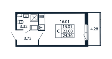 Студия, 23&nbsp;м²