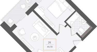 2-к. квартира, 44&nbsp;м²